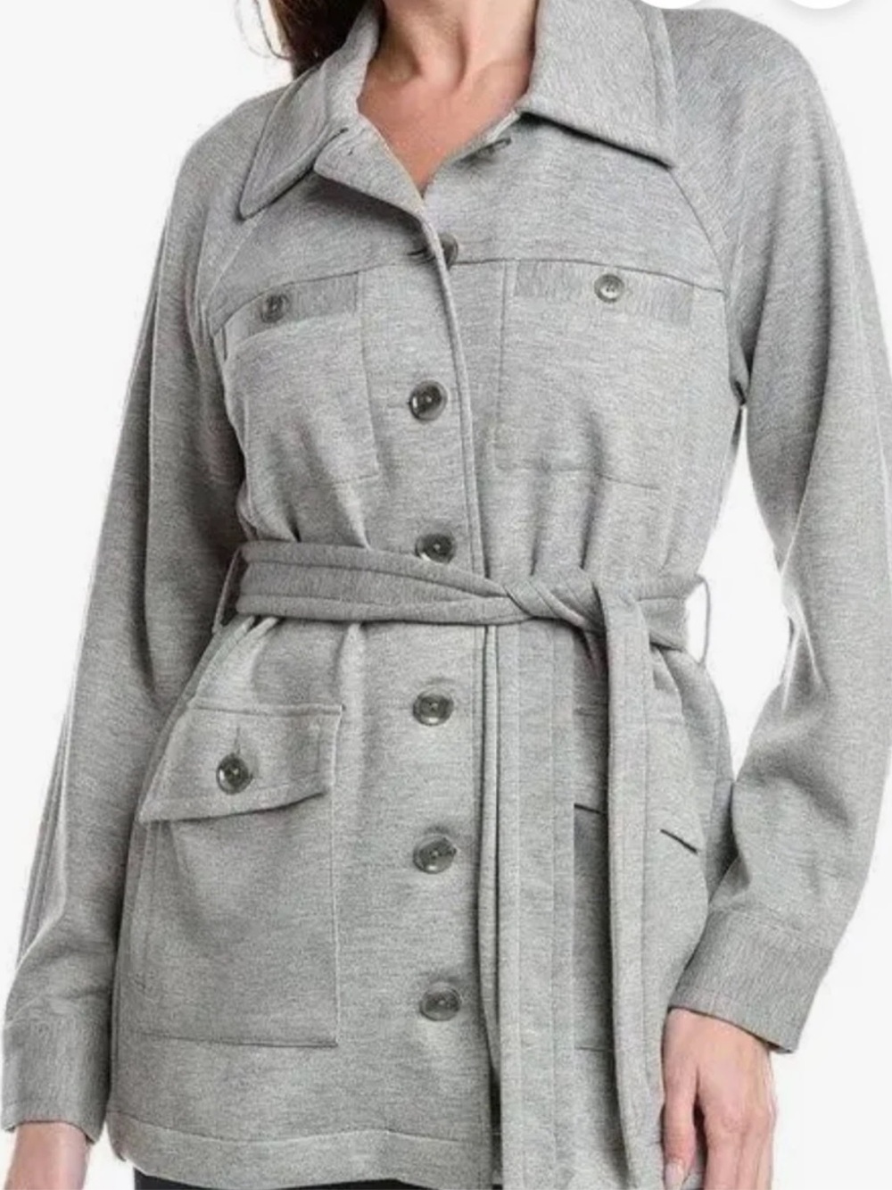 CAbi Grab & Go Trench #6672 Heather Gray Belted Utility Jacket size large. NWT